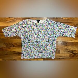 Ali Miles Multicolor Abstract Print Tie Hem Top L Dolman Sleeve Scoop Neck